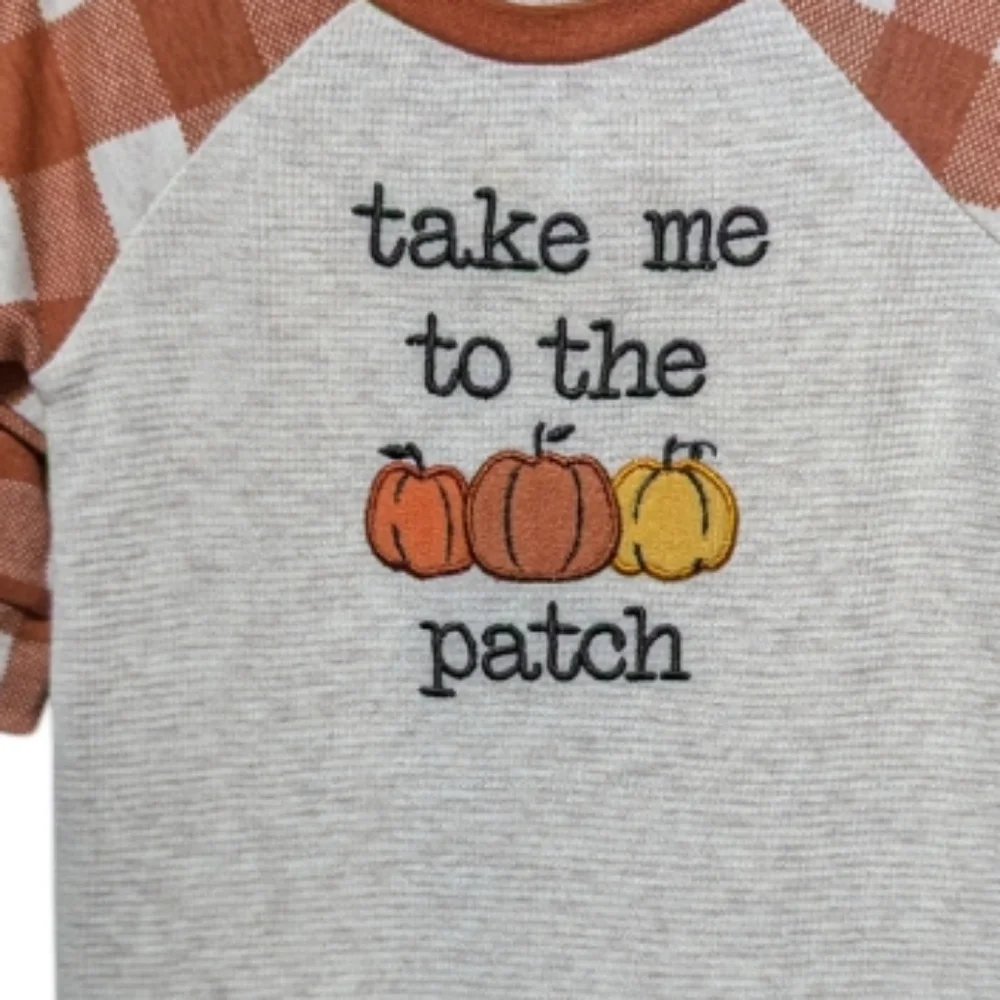 Celebrate Baby Bodysuit Romper Sz 3-6 Month Footless Pumpkin Patch Plaid k-303